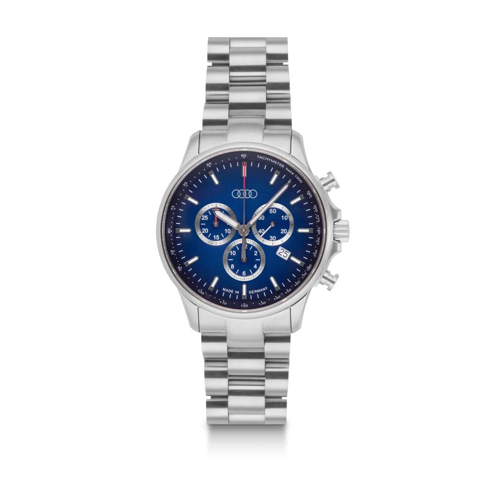 Audi Chronograph Edelstahl, silber/blau