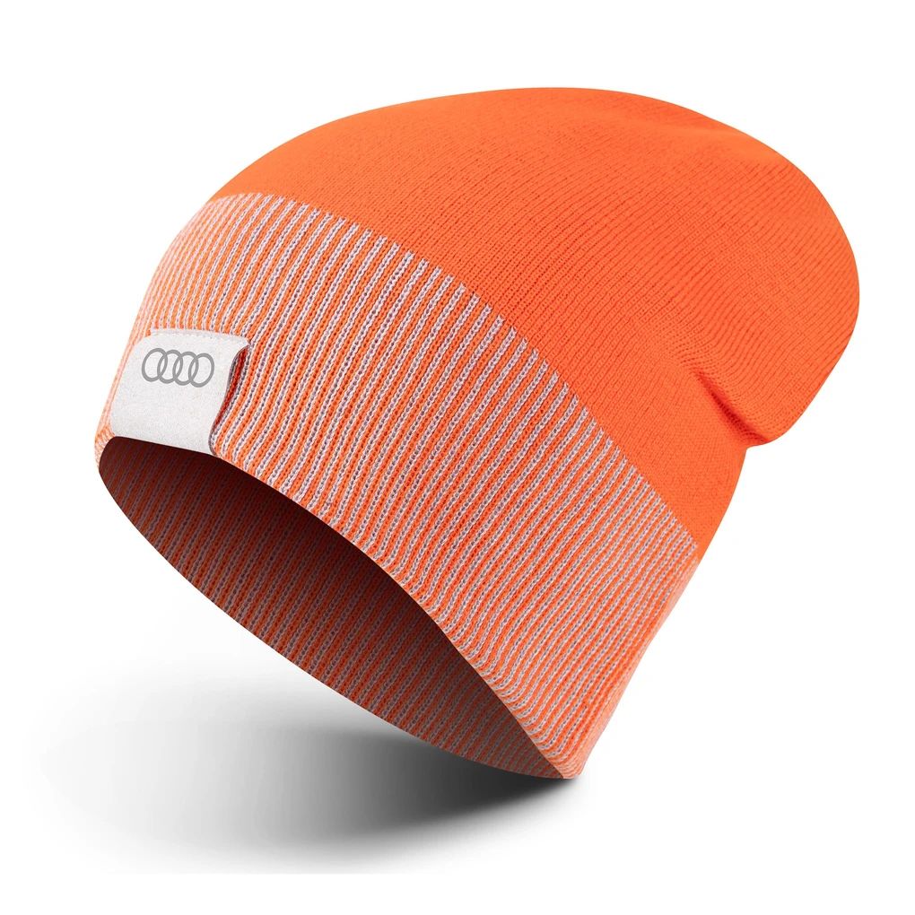 Audi Wende-Strickmütze, orange-hellbraun